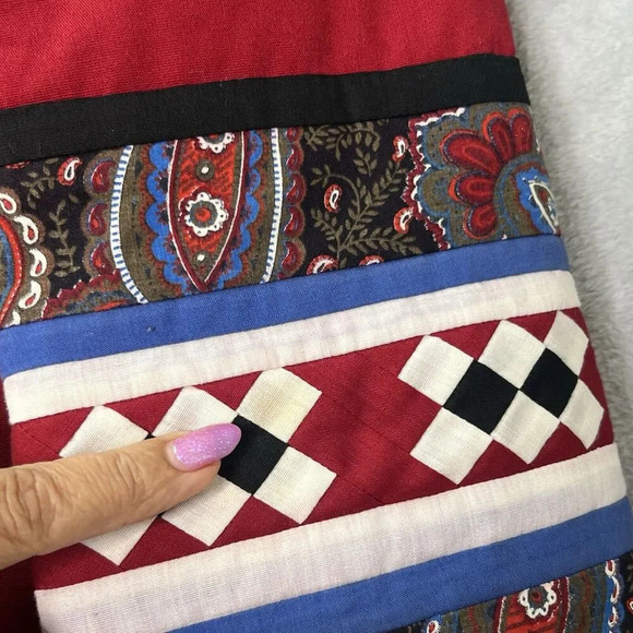 VTG Patchwork Asian Traditional Red Reversible Paisley Geometric Jacket Sz M - Picture 3 of 13